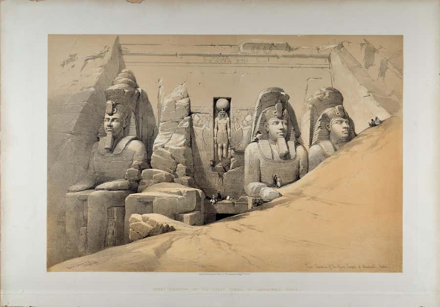 Front of the Great Temple Abu Simbel: Original 19th C. Lithograph by D. Roberts
