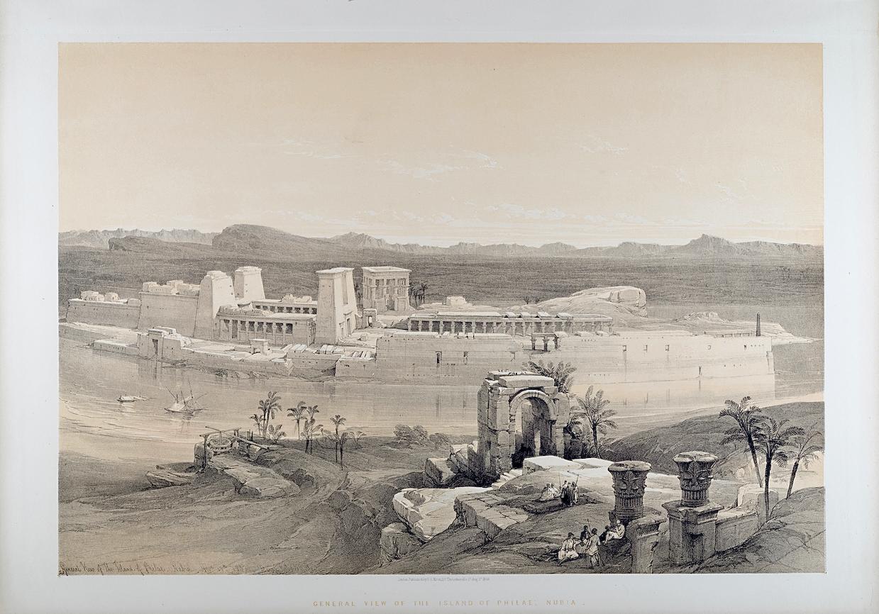 David Roberts Landscape Print - General View of the Island of Philae: Original 19th C. Lithograph by D. Roberts