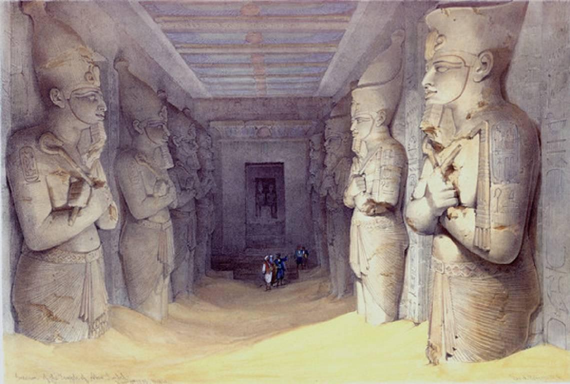 David Roberts Interior Print - Interior of the Great Temple of Aboo Simbel - 19th Century Lithograph - Roberts 