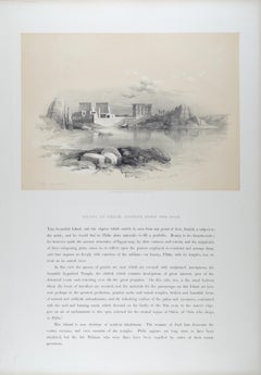 Island Philae, Looking Down the Nile: Original 19th C. Lithograph by D. Roberts