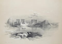 L
île de Philae, en regardant le Nil : Lithographie originale du C.A.I.D. par D. A.The.