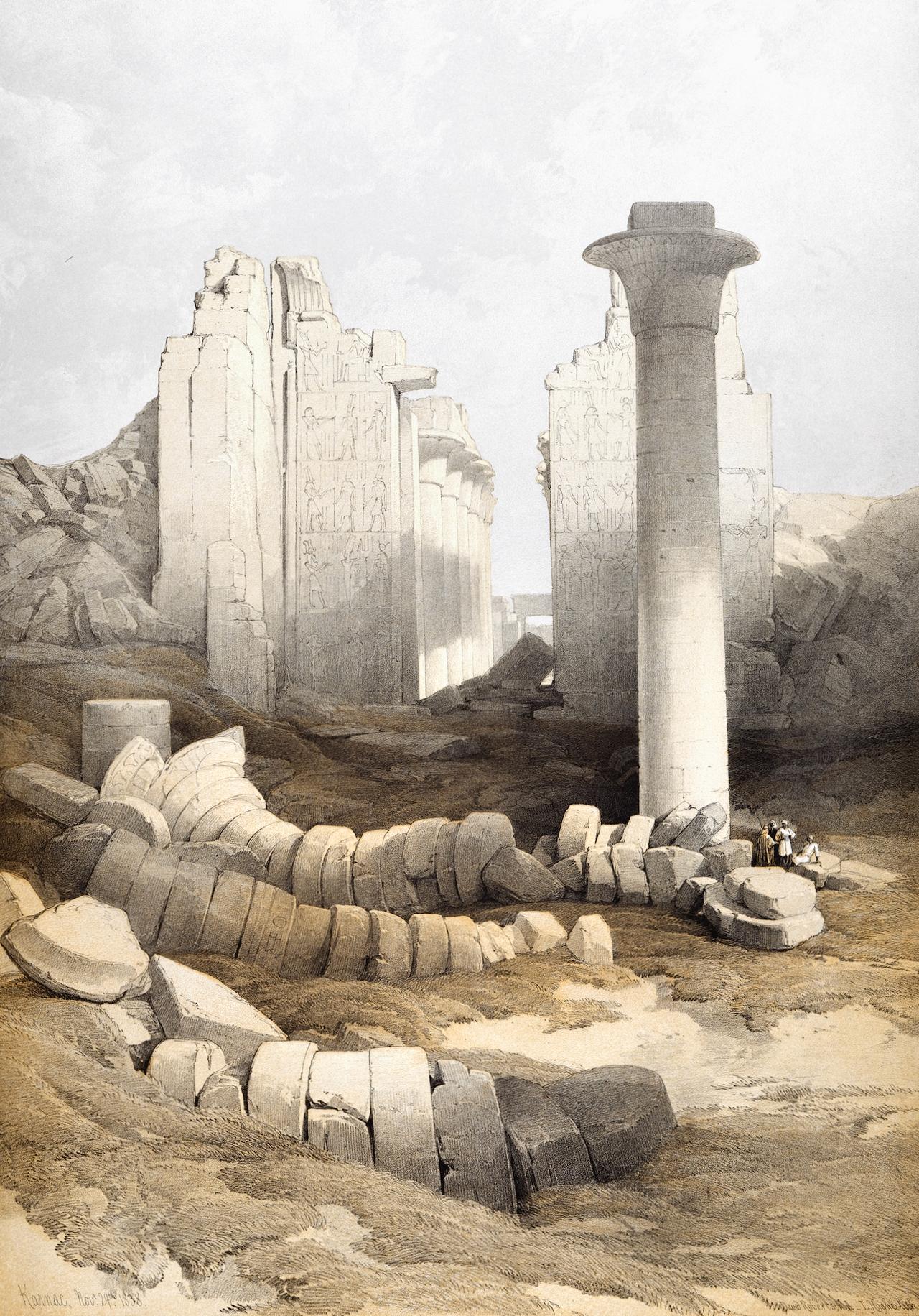 Karnac, 29. November 1838 in Ägypten: David Roberts' zweifarbige Lithographie aus dem 19. Jahrhundert im Angebot 1