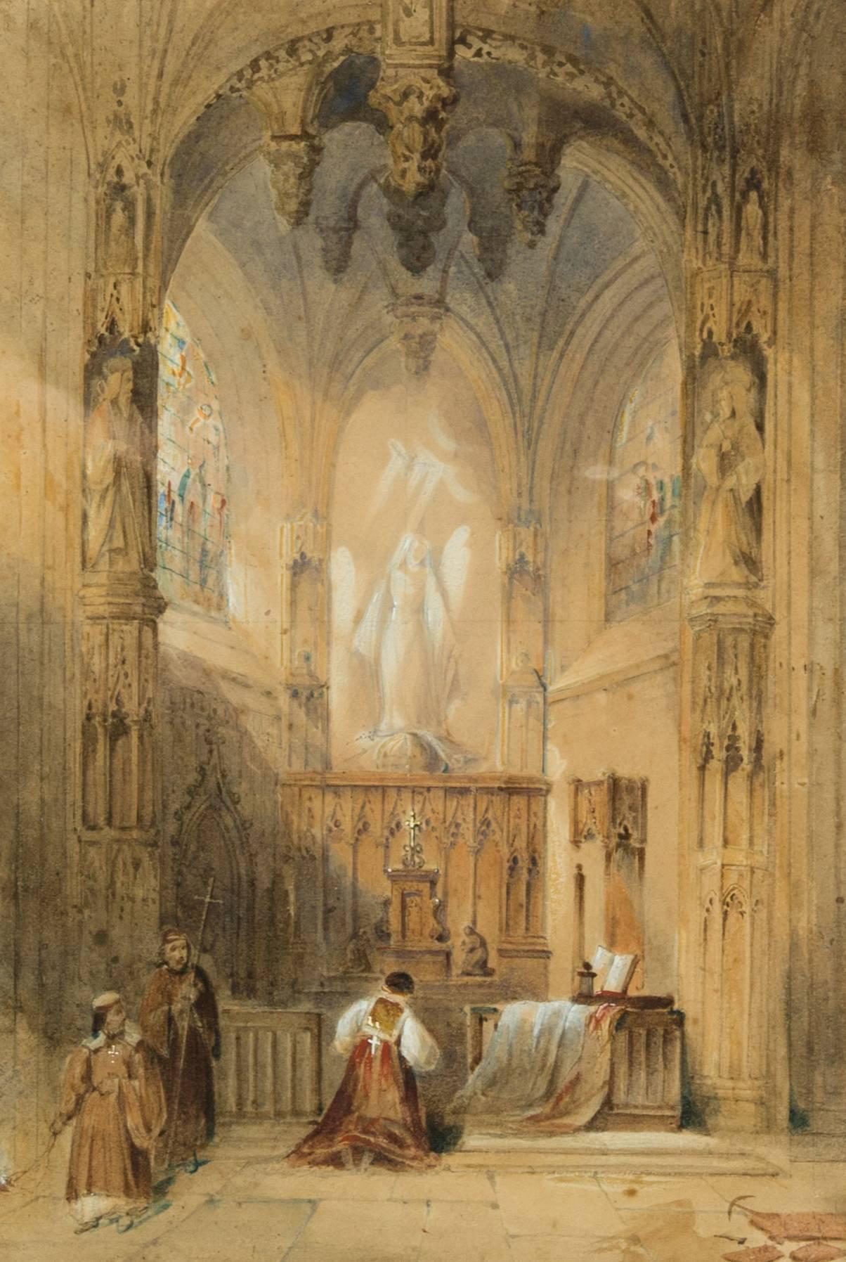 Manner of David Roberts - 19th Century English Watercolour, Church Interior 1