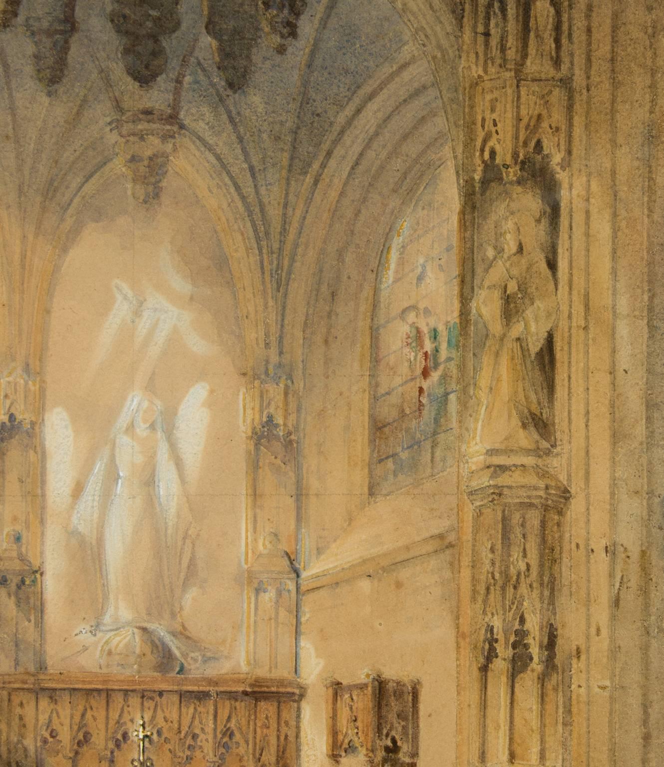 Manner of David Roberts - 19th Century English Watercolour, Church Interior 2