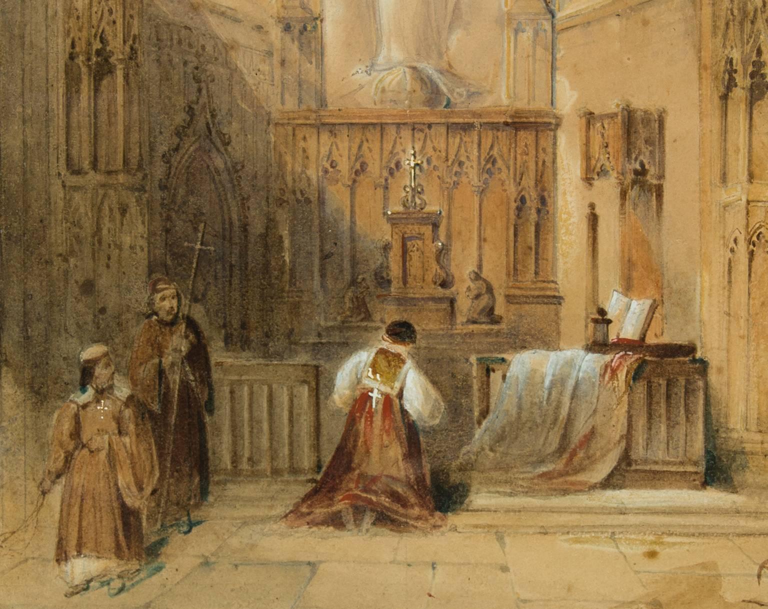 Manner of David Roberts - 19th Century English Watercolour, Church Interior 3