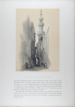Minaret El Rhamree in Cairo, Egypt: Original 19th C. Lithograph by D. Roberts
