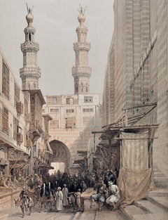Minaretes de Metwaleys, El Cairo, Egipto: Litografía original del siglo XIX por D. Roberts