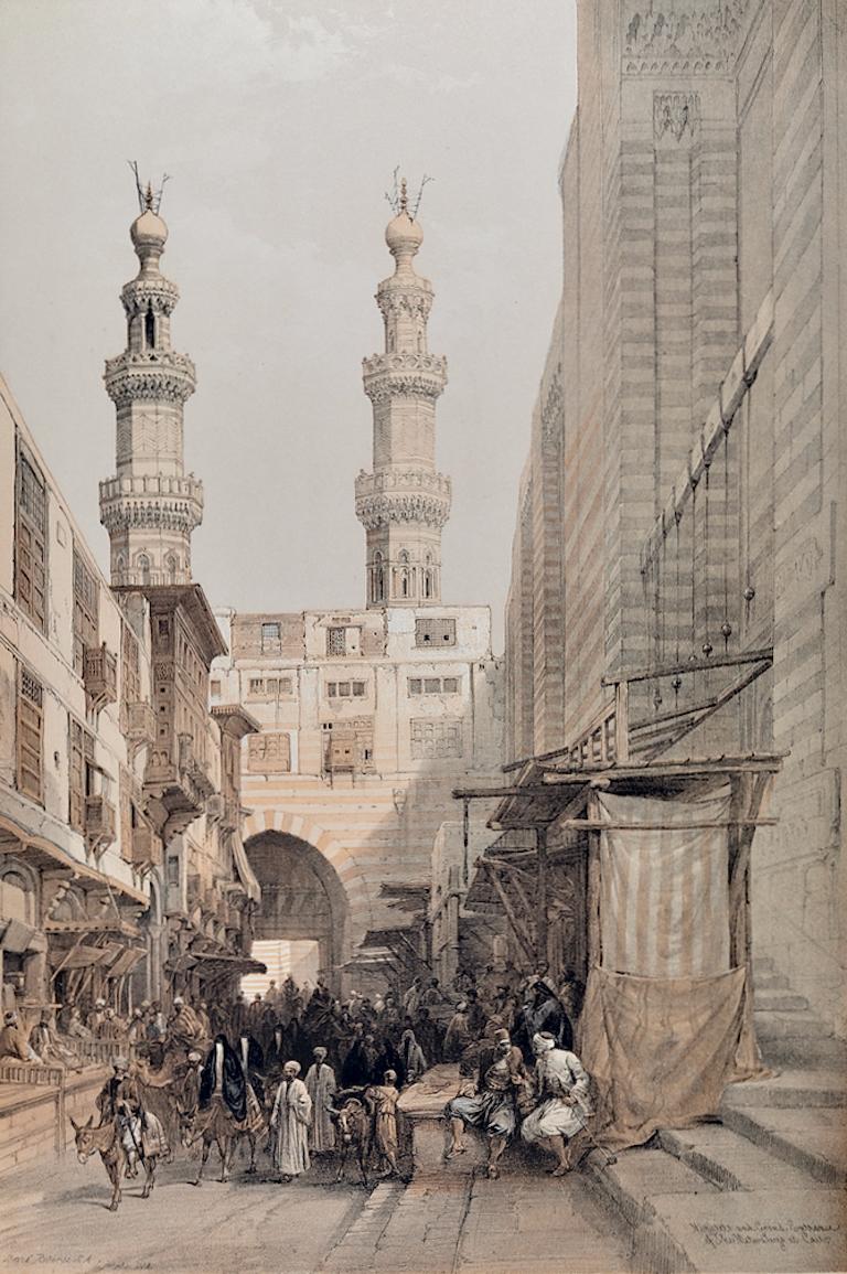Minarets of Metwaleys, Cairo, Egypt: Original 19th C. Lithograph by D. Roberts - Realist Print by David Roberts