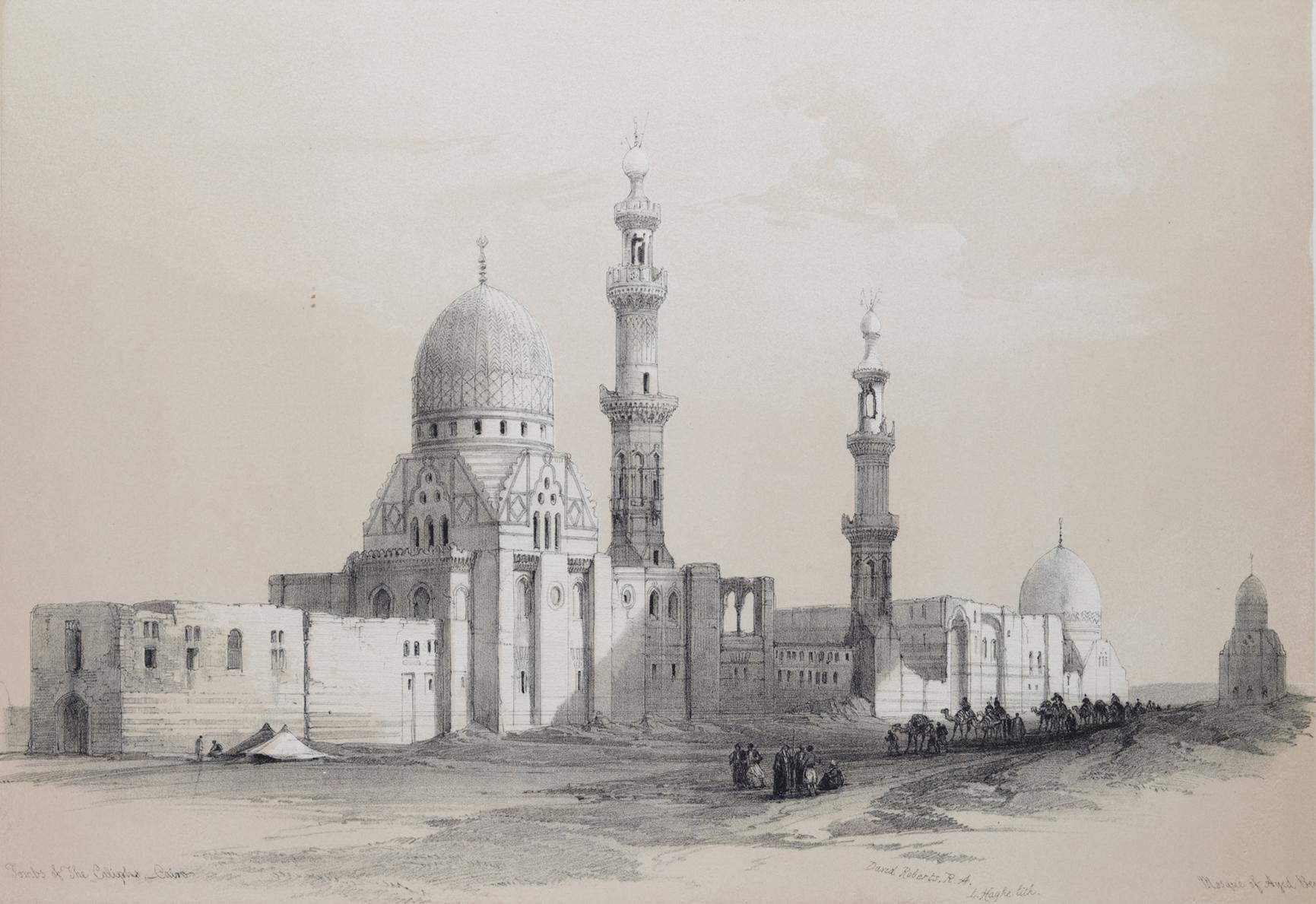 David Roberts Landscape Print - Mosque of Ayed Bey, Suez, Egypt: Original 19th C. Lithograph by D. Roberts