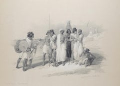 Nubians at Wady Kardassy, Egypt: Original 19th C. Lithograph by D. Roberts