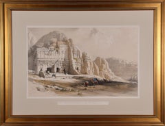 Petra, The Upper or Eastern Valley: 19th C. Hand-colored Roberts Lithograph