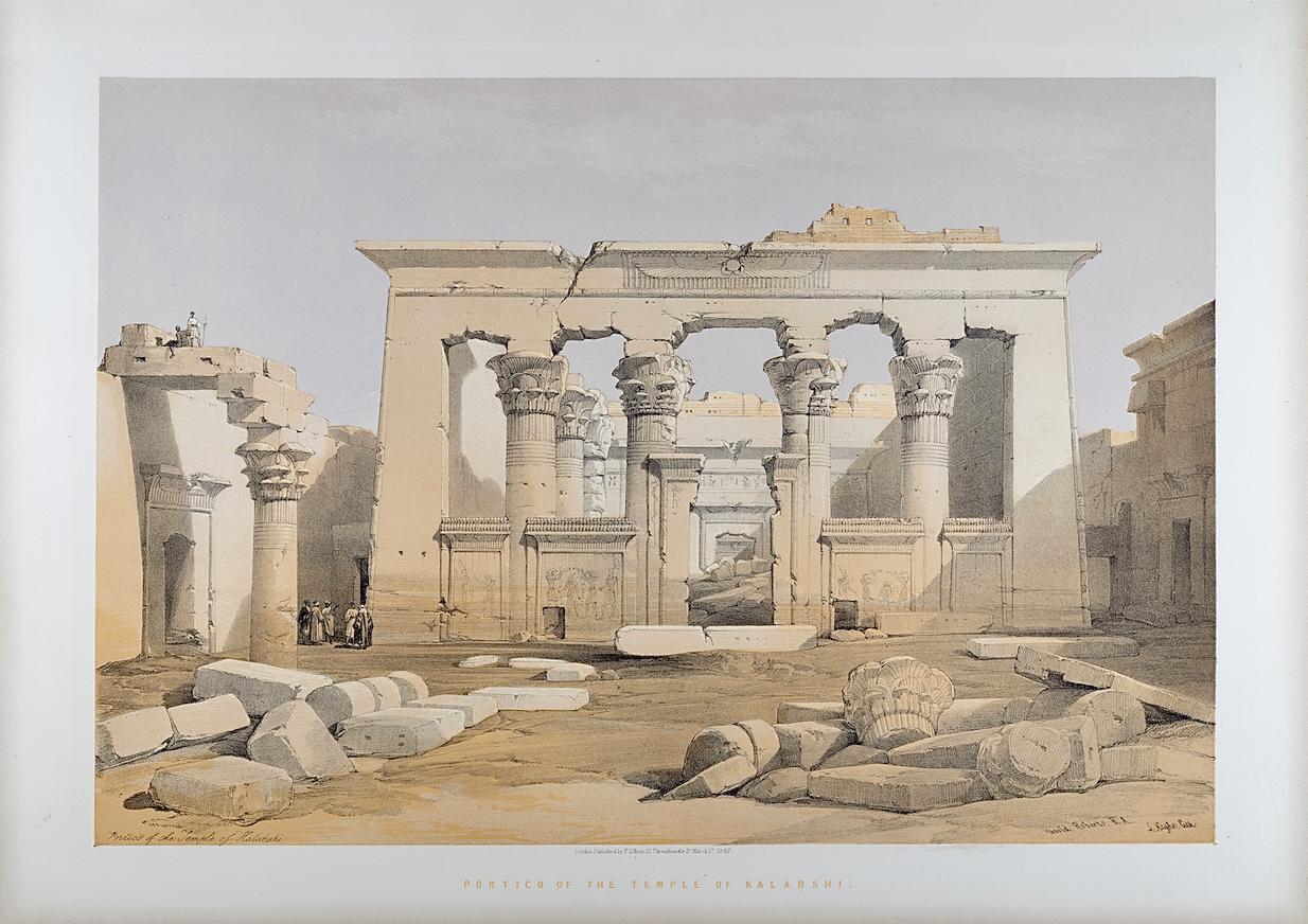 Portico of the Temple of Kalabshi: An Original 19th C. Lithograph by D. Roberts