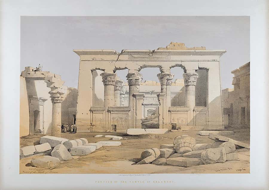 Portico of the Temple of Kalabshi: An Original 19th C. Lithograph by D. Roberts