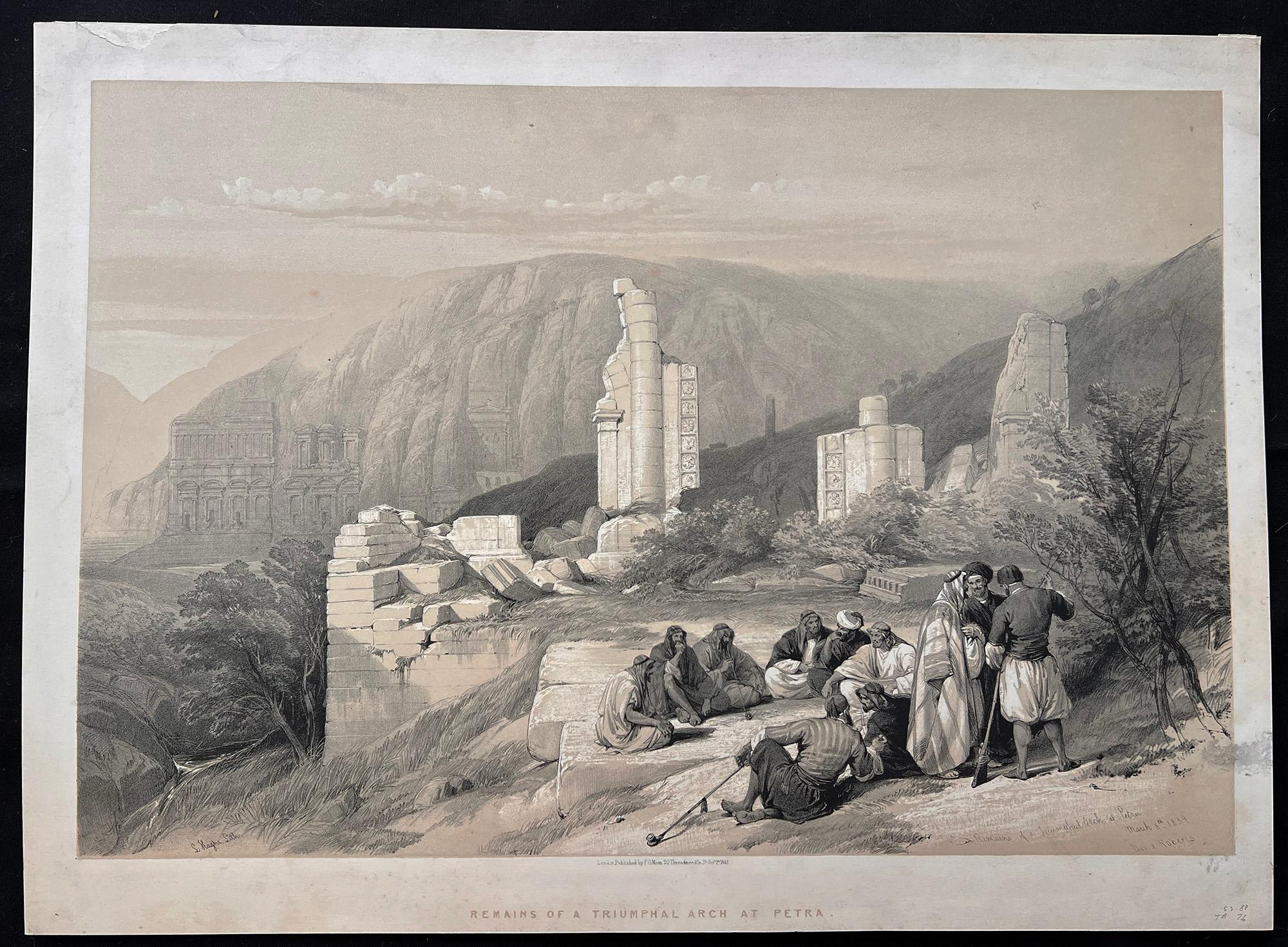 Remains of a Triumphal Arch, Petra, Jordan. David Roberts lithograph, 1849. For Sale 1
