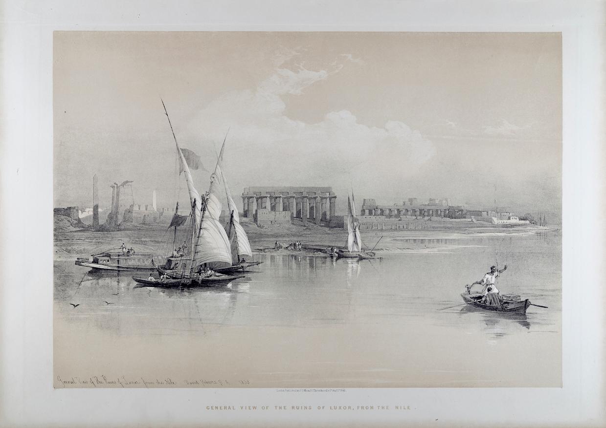 Landscape Print di David Roberts - Rovine di Luxor, dal Nilo: Una litografia originale del 19° secolo di D. A.D.