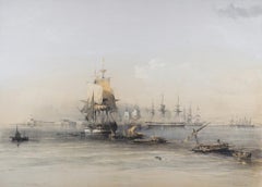 Sailing Ships at Alexandria, Egypt: Original 19th C. Lithograph by D. Roberts