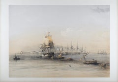 Sailing Ships at Alexandria, Egypt: Original 19th C. Lithograph by D. Roberts