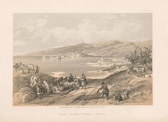 Sidon:: regardant vers le Liban. Lithographie teintée d'après David Roberts:: 1855.