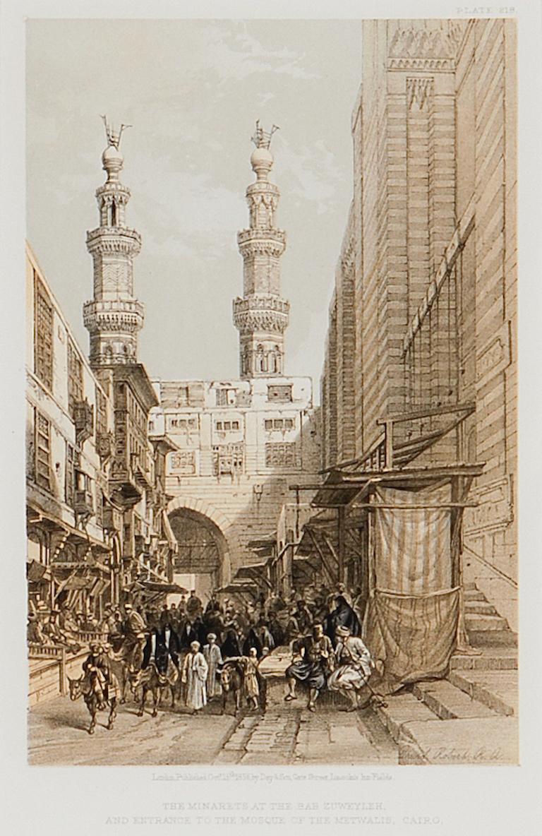 Five Framed Views of Egypt & Petra: Original 19th C. Lithographs by D. Roberts For Sale 1