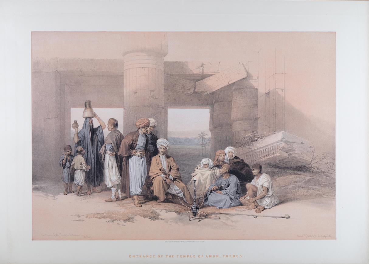 Temple of Amun Entrance, Thebes, Egypt: Original 19th C. Lithograph by Roberts
