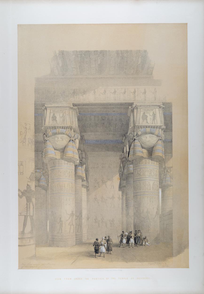 Temple of Dendera Portico, Egypt: Original 19th C. Lithograph by D. Roberts