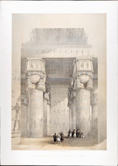 Temple of Hathor, Dendera Egypt: David Roberts' 19th C. Hand-colored Lithograph
