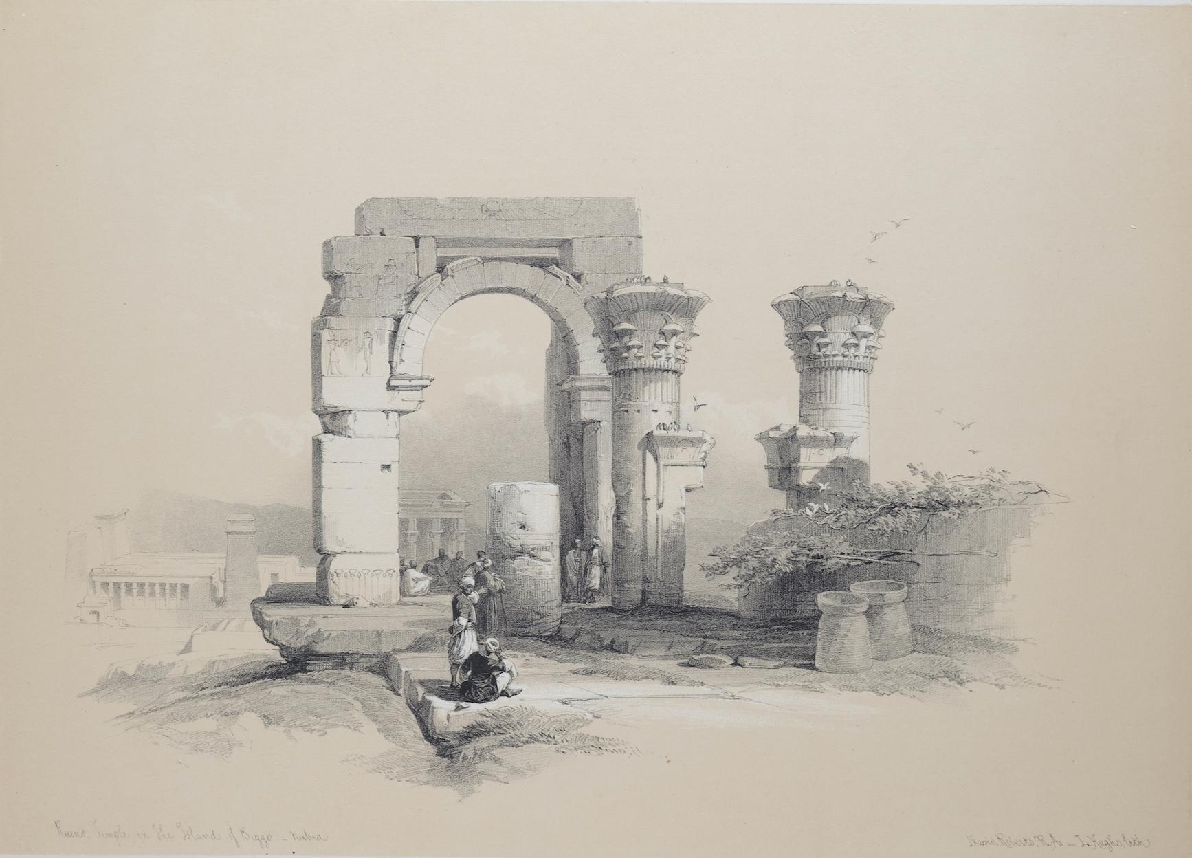 Temple on the Island of Bigge, Egypt: Original 19th C. Lithograph by D. Roberts