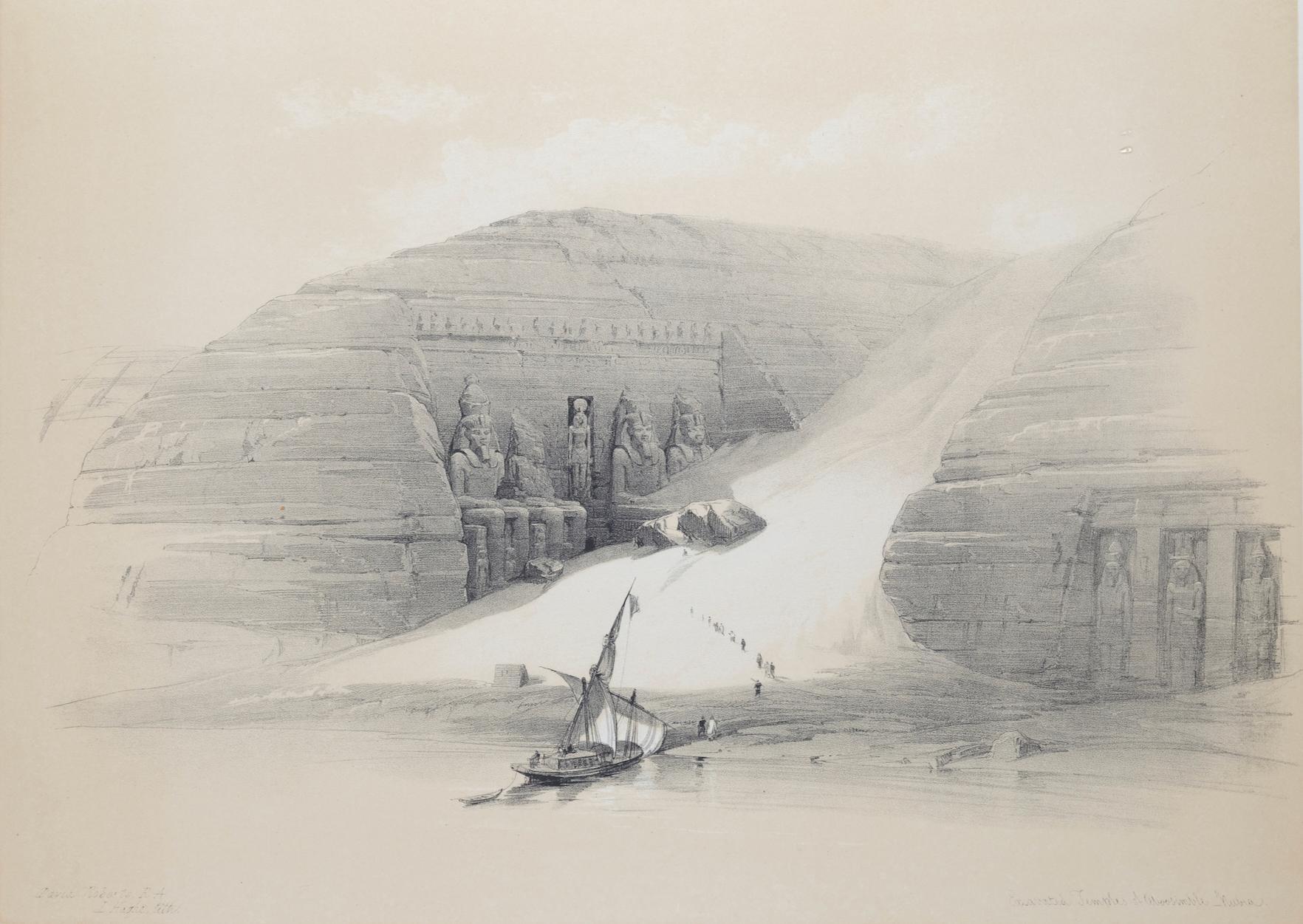 Temples of Aboo-Simbel, From the Nile: Original 19th C. Lithograph by D. Roberts