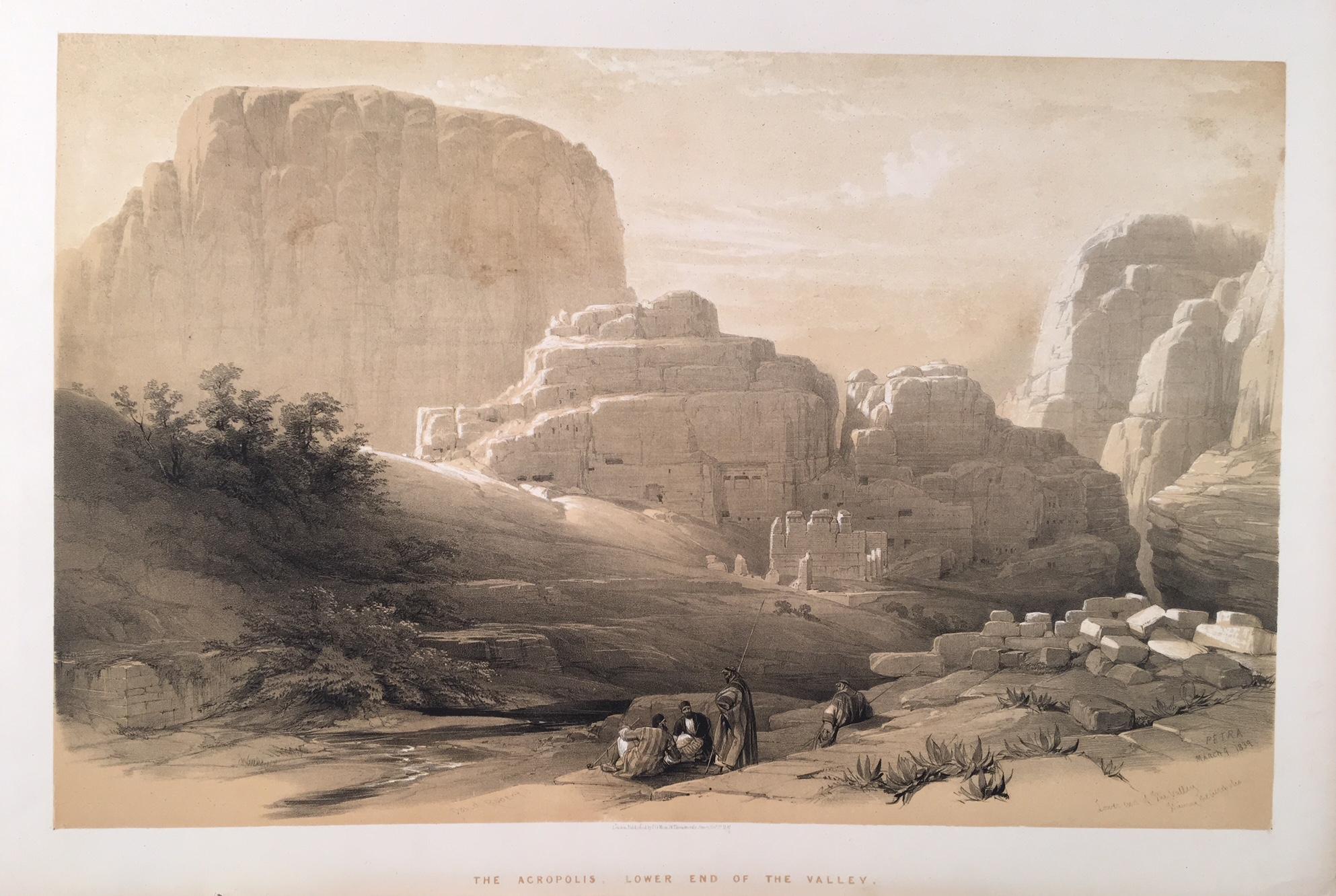 The Acropolis, Lower End of the Valley  (of Petra) - Beige Landscape Print by David Roberts