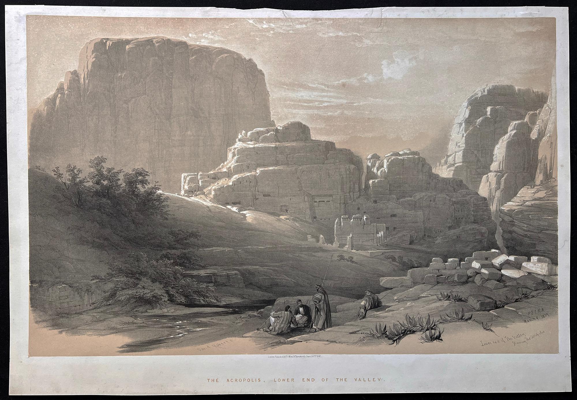 La Acrópolis, Extremo Inferior del Valle, Petra. Litografía de David Roberts, 1849. en venta 1