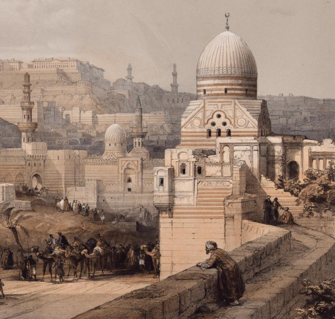 The Citadel of Cairo : 19th C. Lithographie de Roberts colorée à la main - Marron Landscape Print par David Roberts