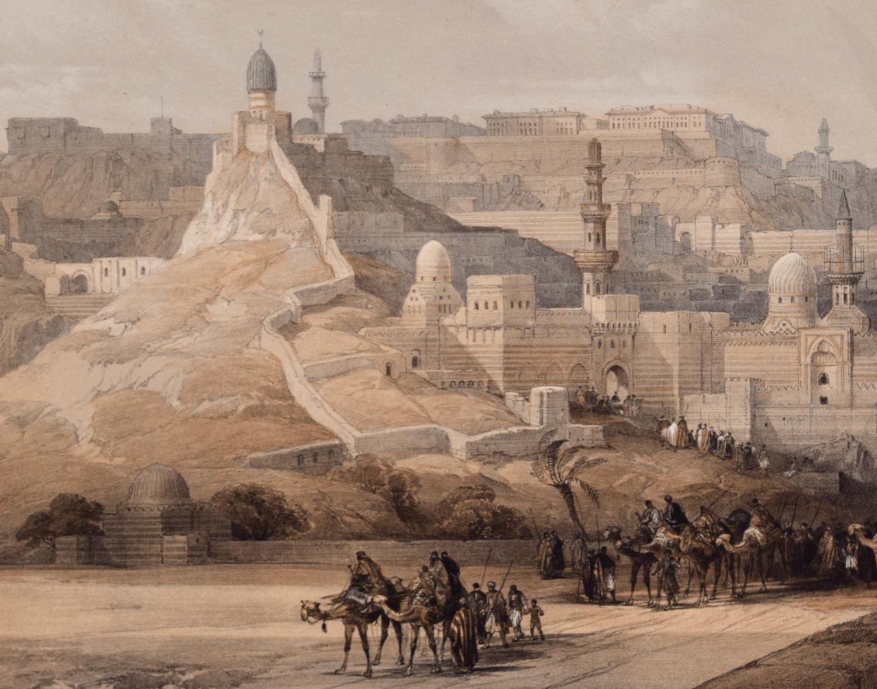 The Citadel of Cairo: 19th C. Hand-colored Roberts Lithograph - Realist Print by David Roberts