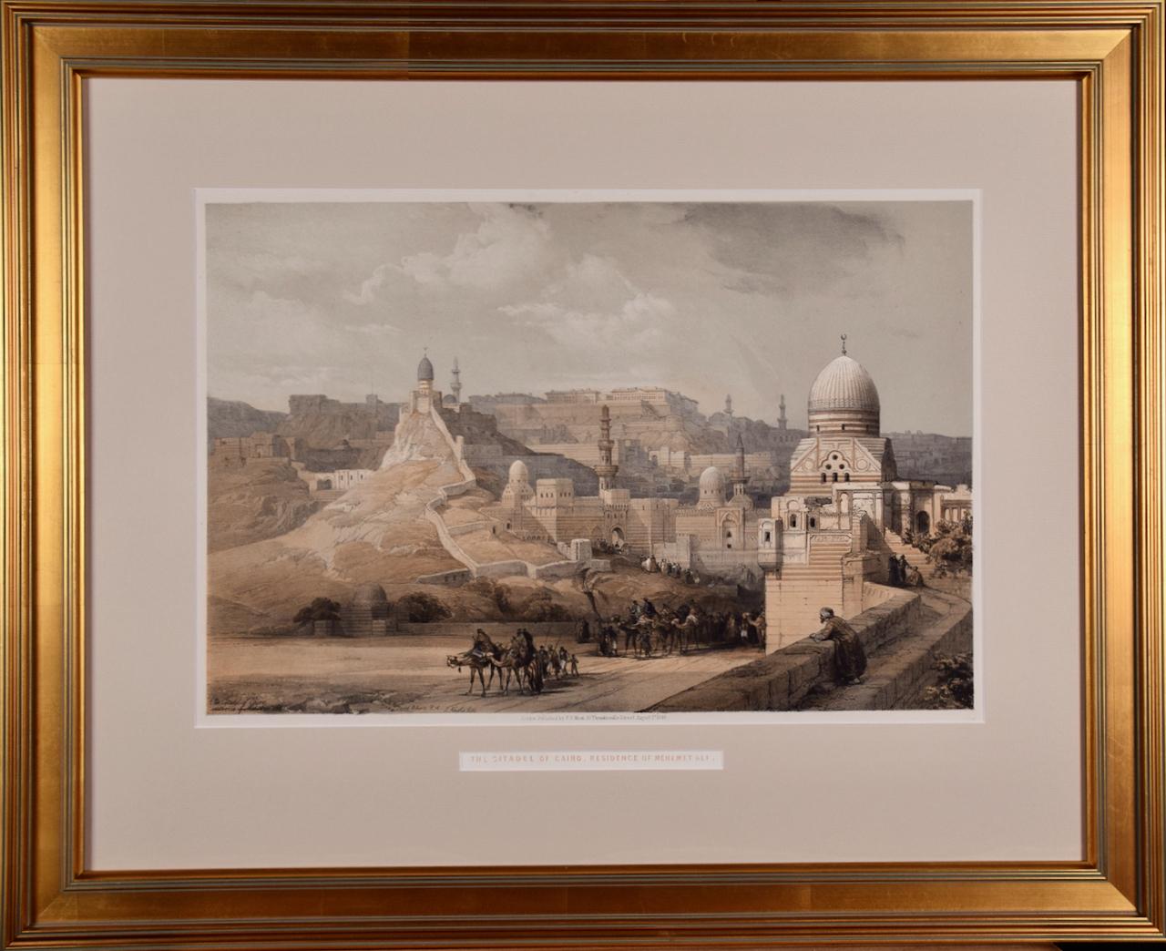 The Citadel of Cairo: 19th C. Hand-colored Roberts Lithograph