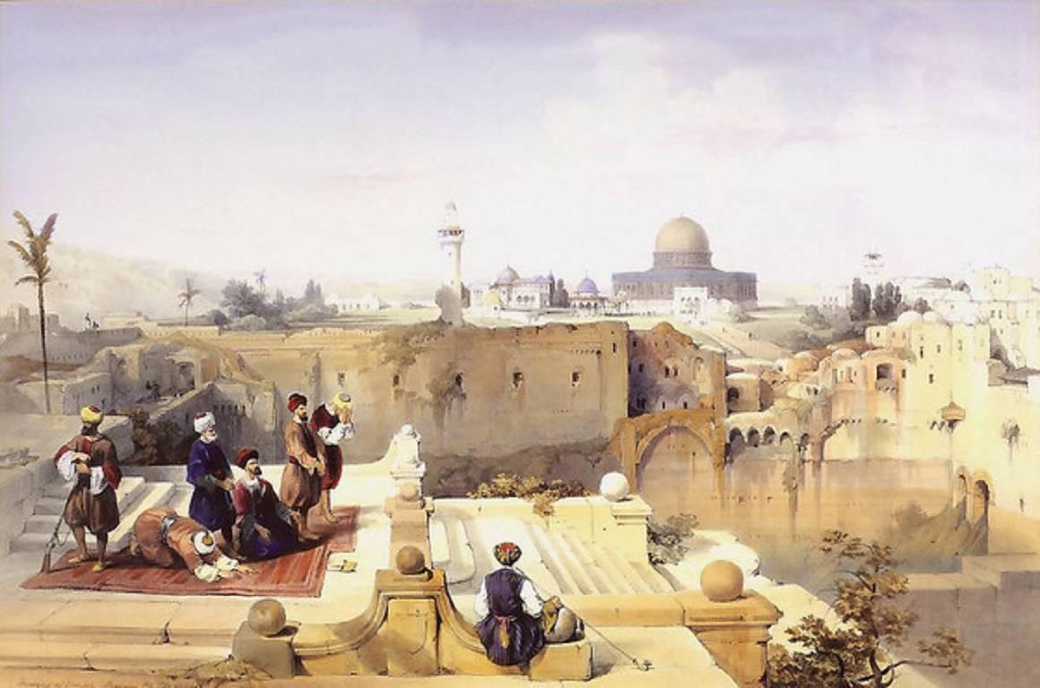 David Roberts Interior Print - The Dome of the Rock, showing the Site of the Temple, 19th Century Orientalist