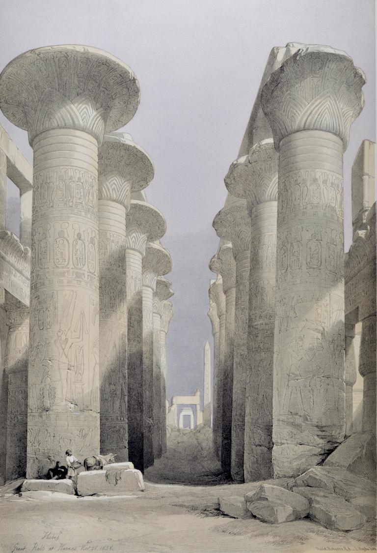 The Great Hall at Karnak, Luxor, Egypt: A 19th C. Lithograph by David Roberts For Sale 1