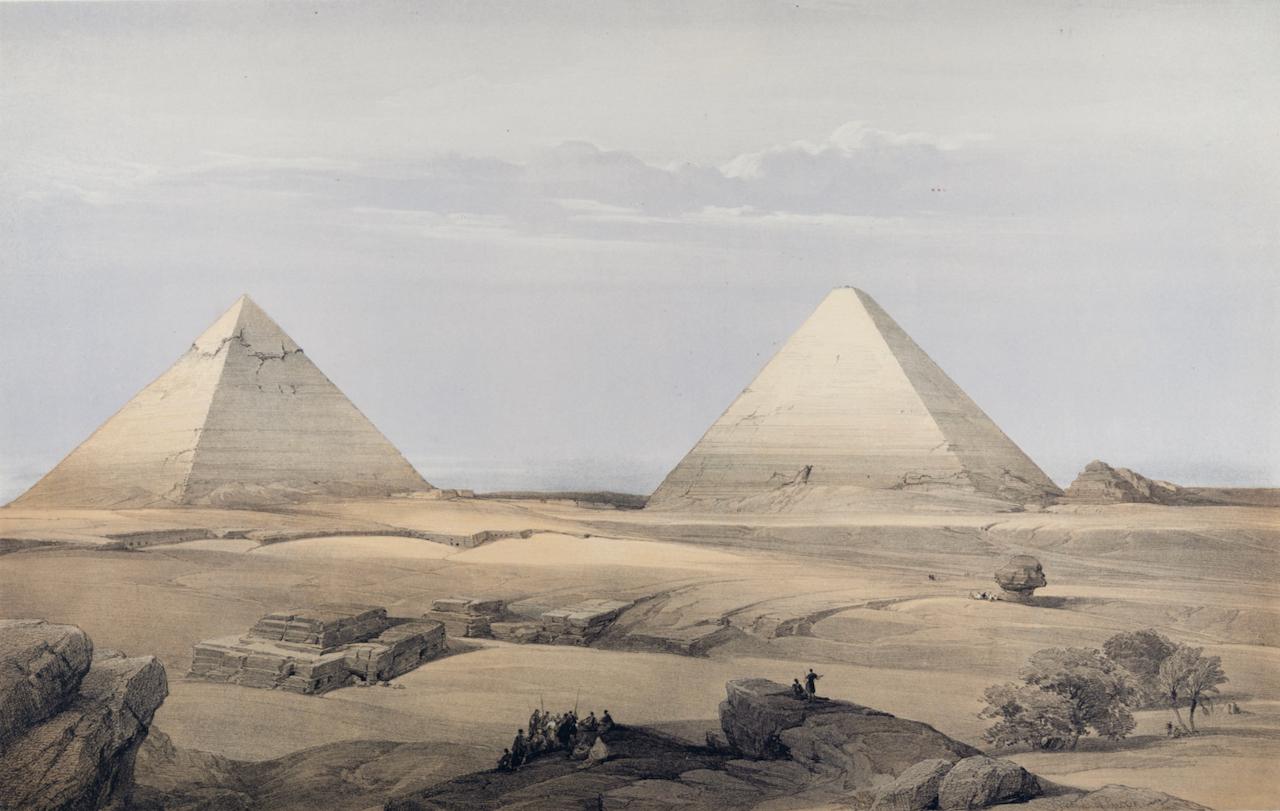 The Great Pyramids of Giza, Egypt: A 19th C. Lithograph by David Roberts For Sale 1