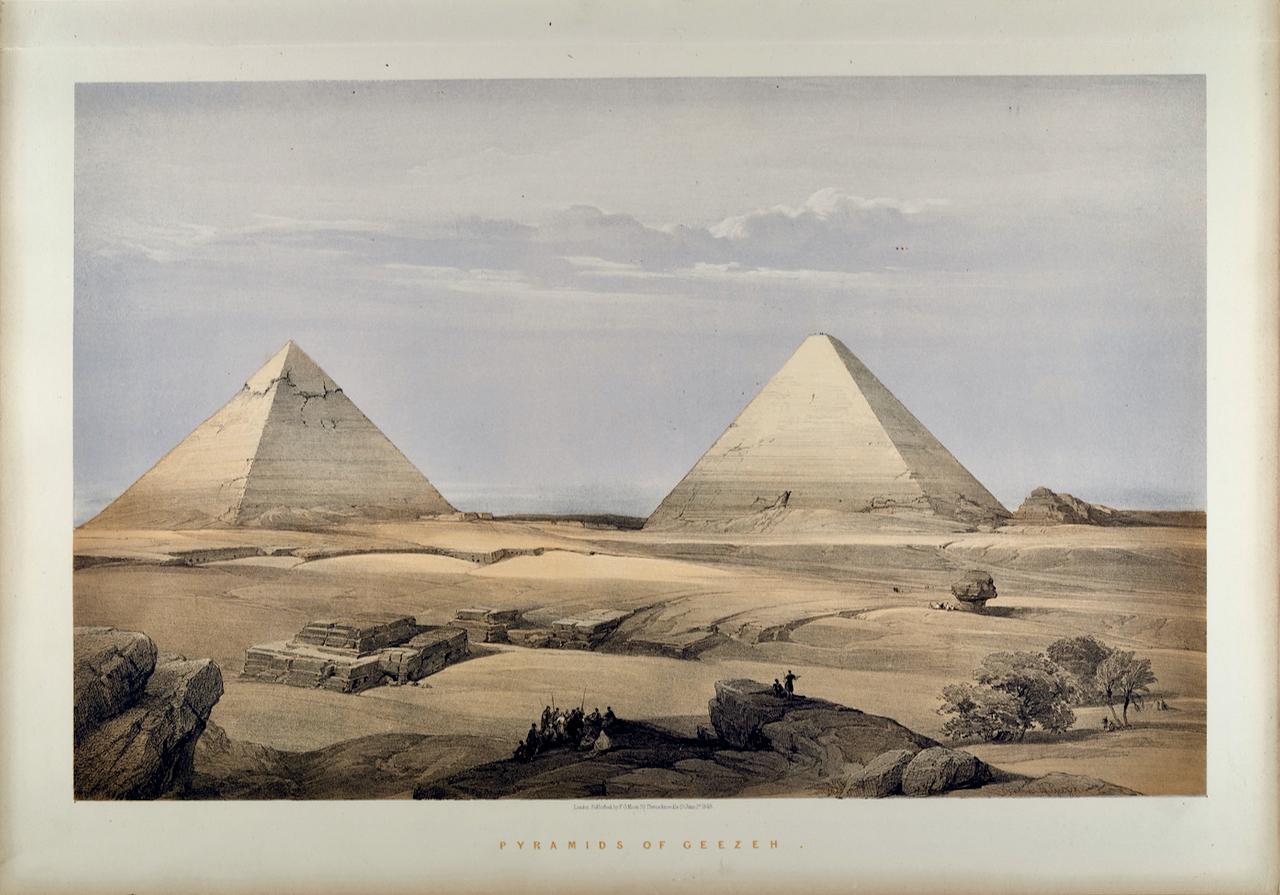 Las Grandes Pirámides de Guiza, Egipto: Litografía del siglo XIX de David Roberts