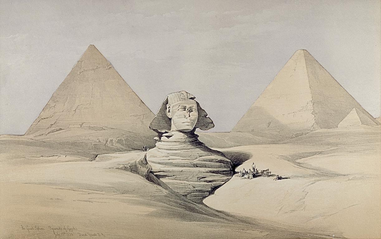 The Great Sphinx & Pyramids, Giza, Egypt: A 19th C. Lithograph by David Roberts For Sale 1