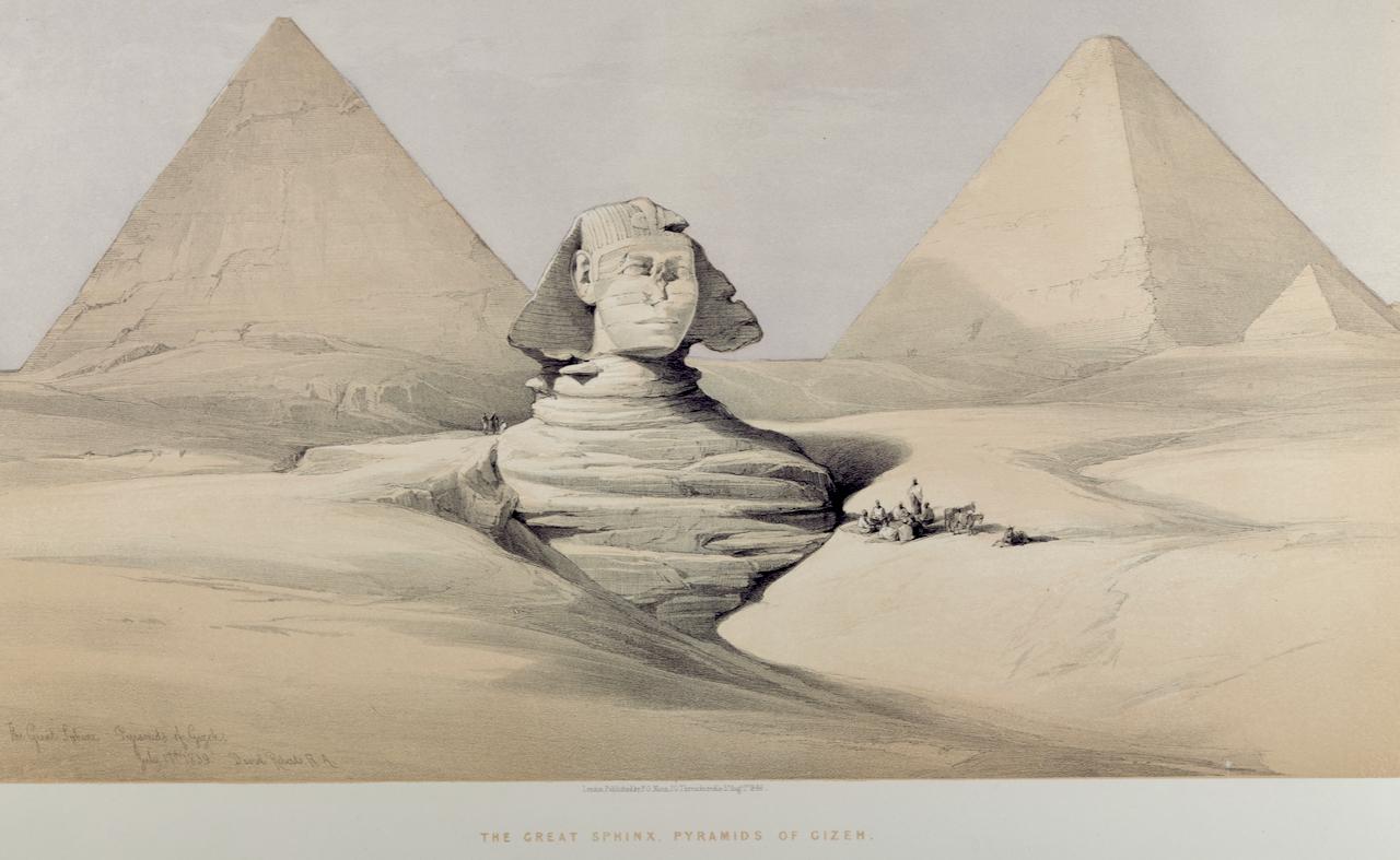 The Great Sphinx & Pyramids, Giza, Egypt: A 19th C. Lithograph by David Roberts For Sale 3