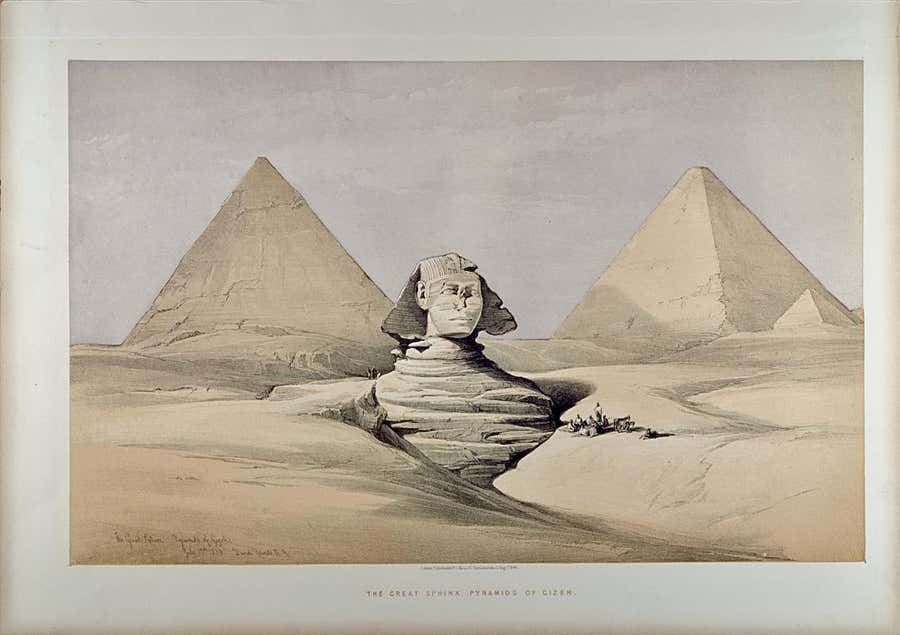 The Great Sphinx & Pyramids, Giza, Egypt: A 19th C. Lithograph by David Roberts
