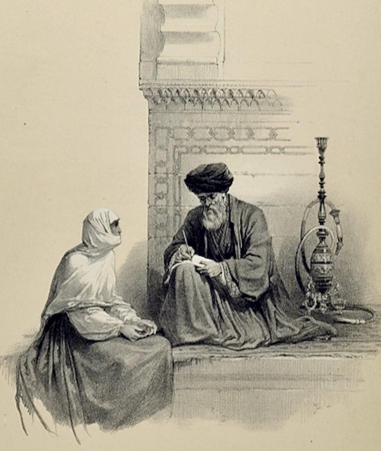 The Letter-Writer, Cairo, Egypt: Original 19th C. Lithograph by David Roberts For Sale 1