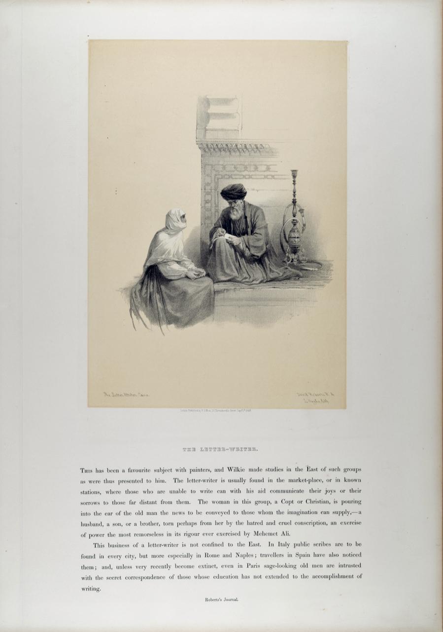 The Letter-Writer, Cairo, Egypt: Original 19th C. Lithograph by David Roberts For Sale 2