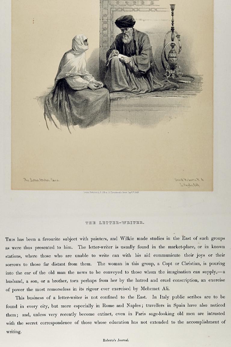 The Letter-Writer, Cairo, Egypt: Original 19th C. Lithograph by David Roberts For Sale 3