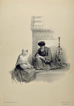 El Escritor de Cartas, El Cairo, Egipto: Litografía original del siglo XIX por David Roberts
