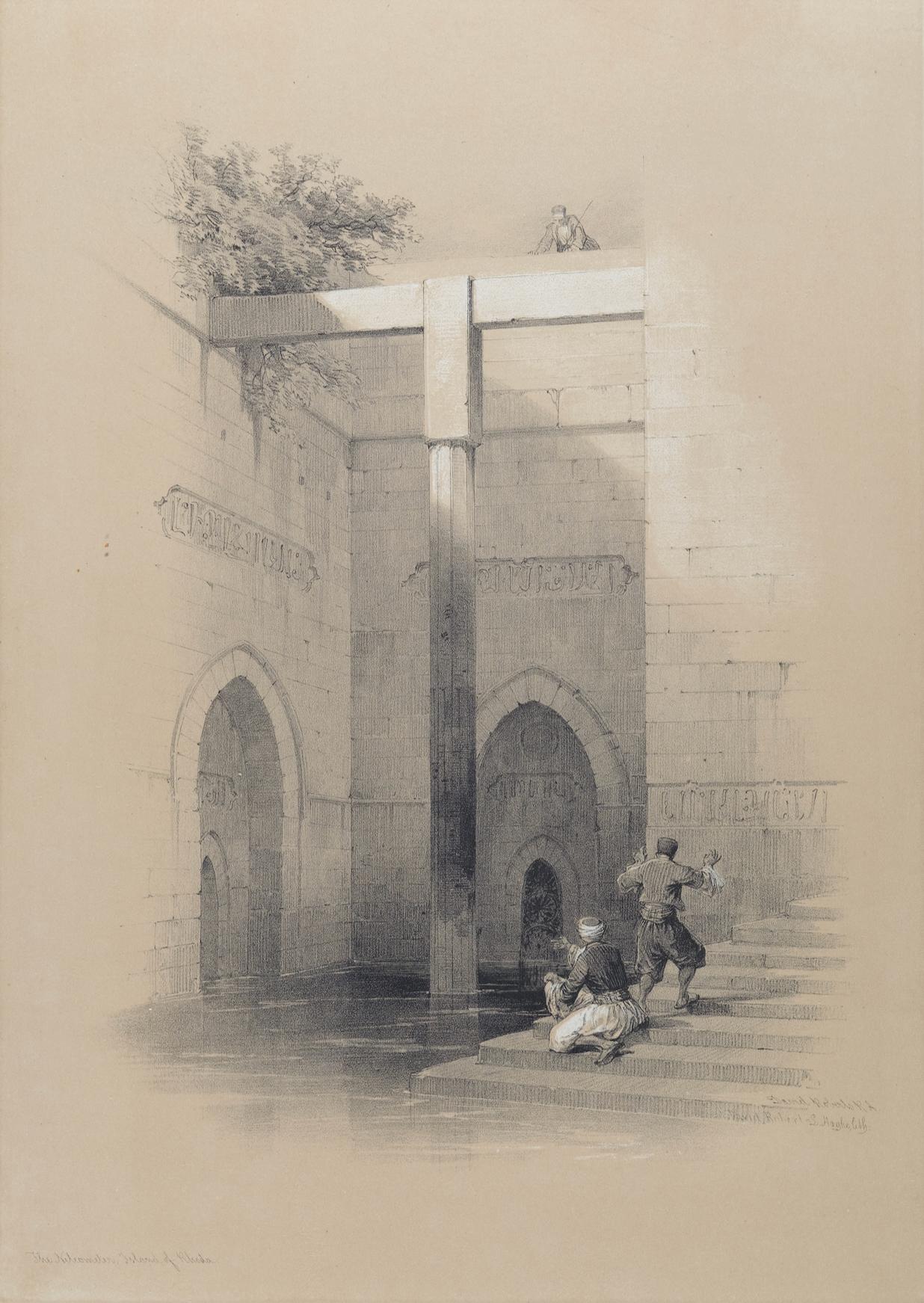 David Roberts Interior Print - The Nilometer on Rhoda, Cairo, Egypt: Original 19th C. Lithograph by D. Roberts
