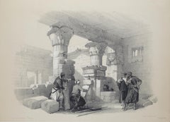 Antique The Portico of Dayr-Medeeneh, Thebes: Original 19th C. Lithograph by D. Roberts