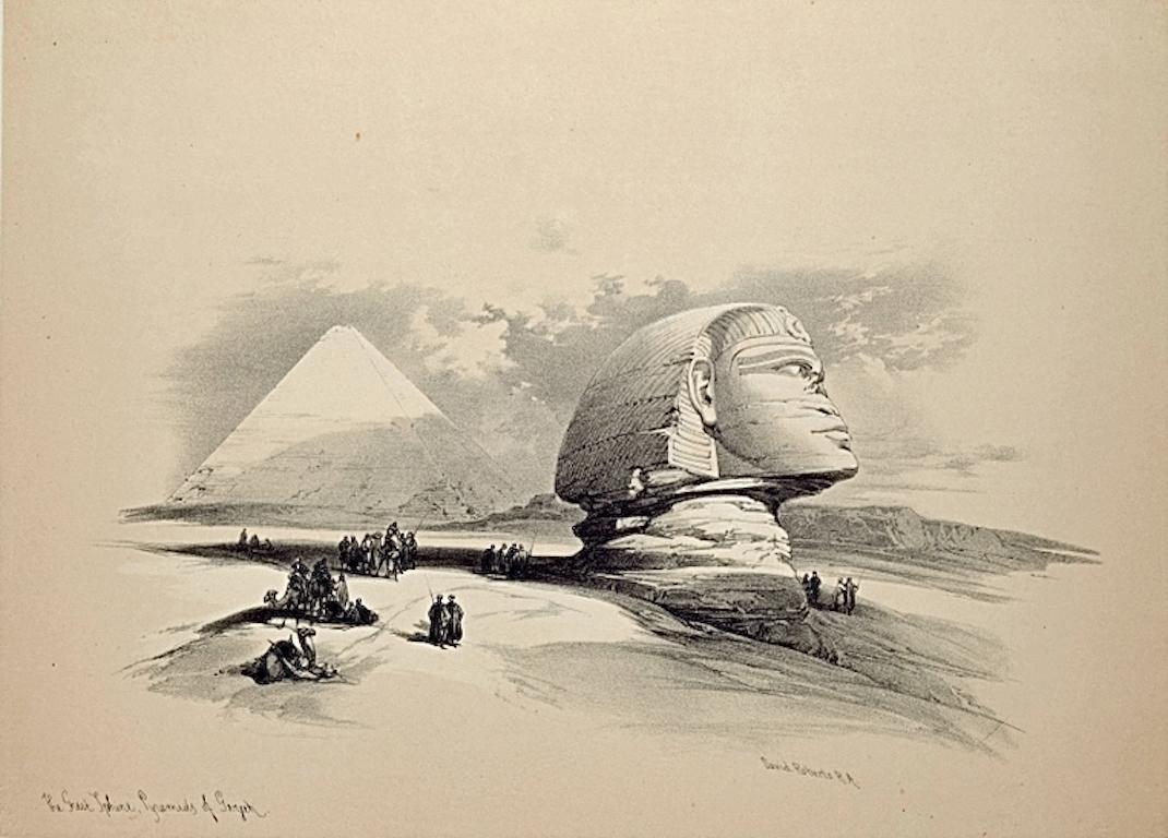 La Sfinge e la Piramide, Giza, Egitto: Litografia originale del 19° C. di David Roberts