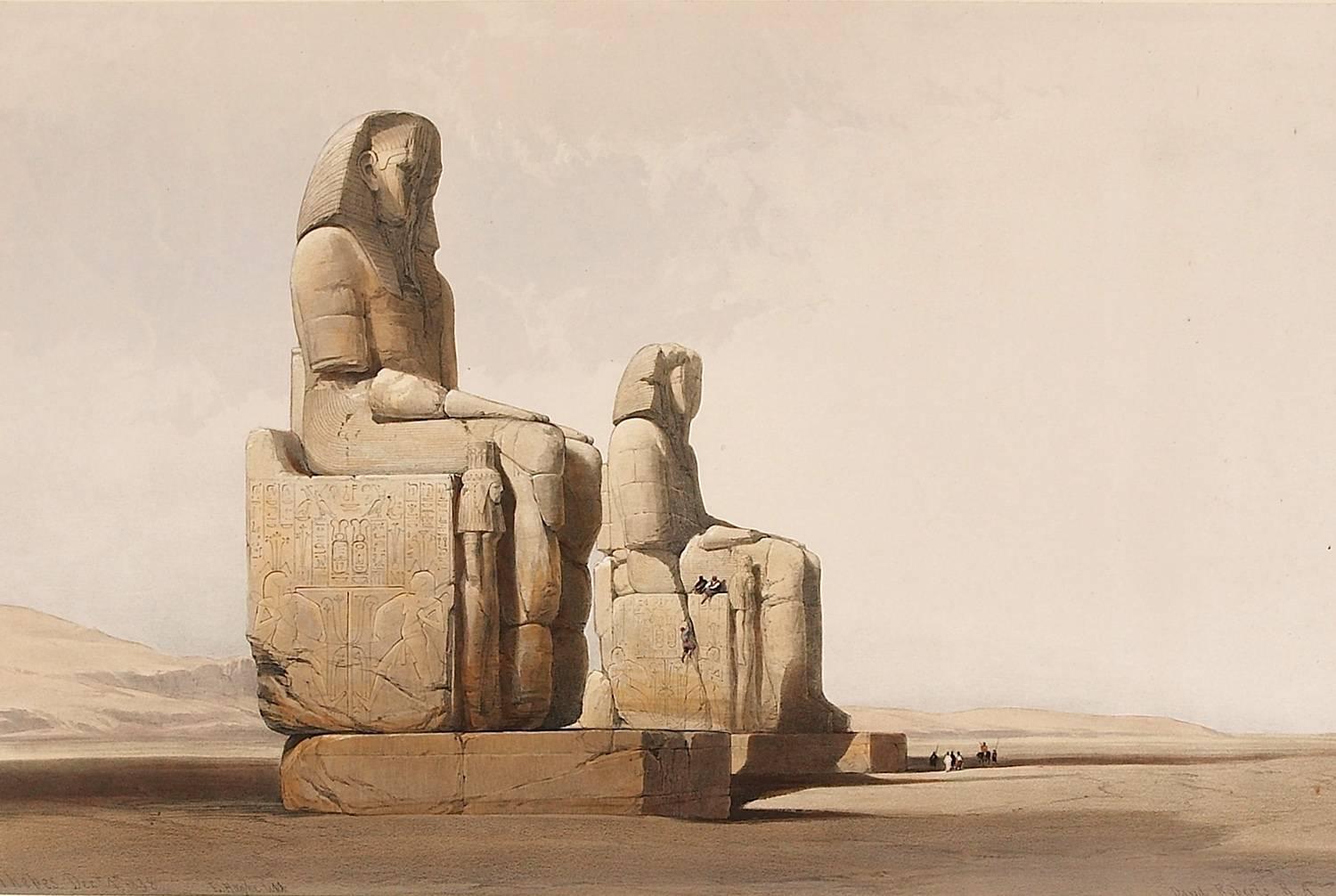 David Roberts Landscape Print - THEBES - COLOSSAL STATUES OF AMUNOPH III 