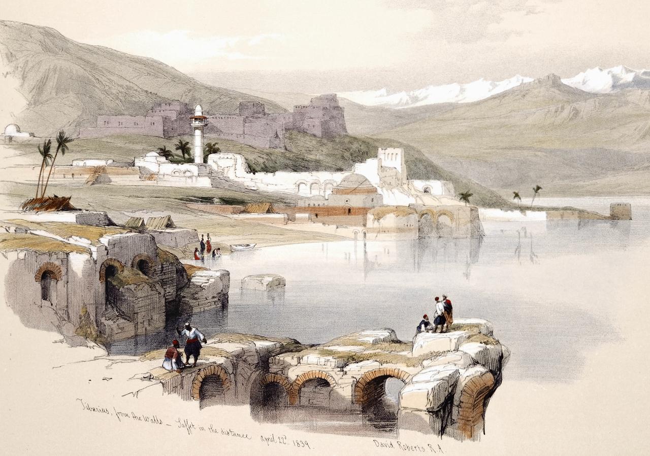 Tiberias from the Walls: David Roberts' 19th C. Hand-colored Lithograph For Sale 1