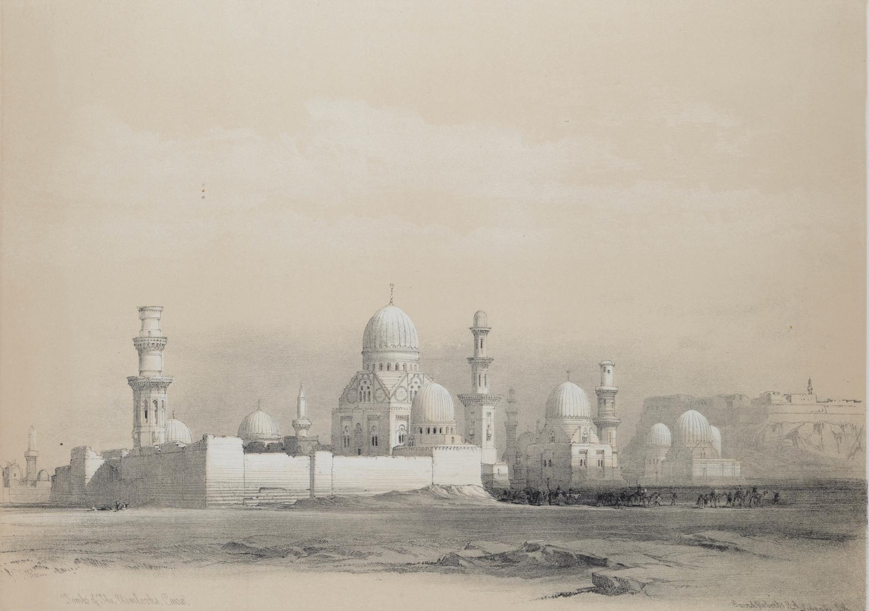 David Roberts Landscape Print - Tombs of the Mamelukes, Cairo, Egypt: Original 19th C. Lithograph by D. Roberts